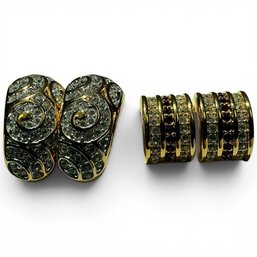 #363 Two Pairs Of Vintage Christian Dior Gold Tone Pave Swarovski Crystals Clips Earrings