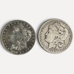 #300 Pair Of Morgan Silver Dollars, 1890 And 1886 53g