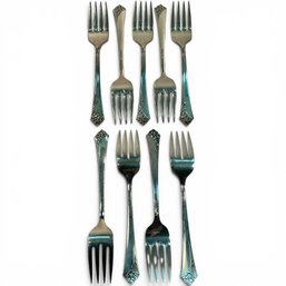 #332 Set Of Nine (9) Vintage Oneida Heirloom Sterling Silver Plate Salad Forks 349g 5.5'