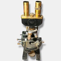 #255 Antique Ernst Leitz Wetzlar Binocular Microscope With Transport Cabinet 19.5' X 10'