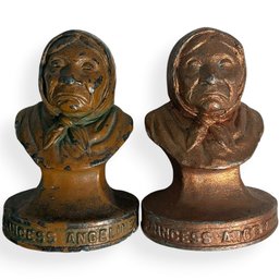 #055 Pair Of Antique Princess Angeline Bronze-colored Bookends 2.5'