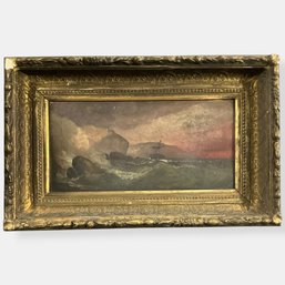 #294 Antique 19th-Century Seascape Framed Oil Painting 21' X 13'