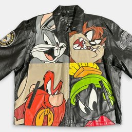 #012 Vintage Black Looney Tunes XL Leather Jacket