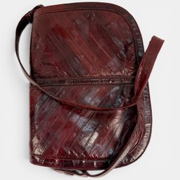 #305 Vintage Red Eel Skin Crossbody Purse Handbag 11'