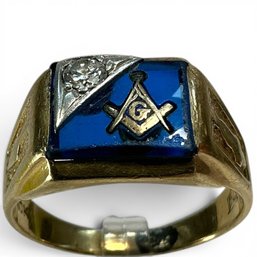 #367 Vintage Sarraf 10k Gold Masonic Blue Lodge Ring 6.75g