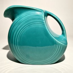 #079 VINTAGE Large Homer Laughlin Fiesta Juice Pitcher, Turquoise 8'