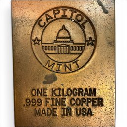 #183 Capitol Mint One-kilogram Fine Copper Bar 3.5' X 2'