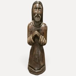 #471 Vintage Hand-Carved Wooden Folk Art Sculpture Of Religious Figure 25.75'H X 7.5'W