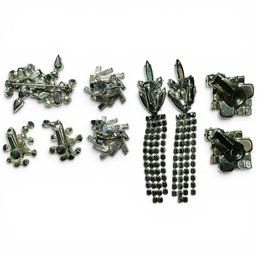 #362 Lot Of Vintage Rhinestone Jewelry, Dangle Earrings, Clip-On Earrings, Pins, Brooches
