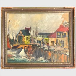 #001 Fernand Herbo (French 1905-1995) Dockside Oil Painting 19.25' X 23.25'