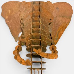 #142 Vintage Rustic Metal Elephant Head Wall Art Piece 29' X 23'