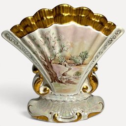 #004 Vintage Porcelain Fan-Shaped Painted Landscape Lamp 8.5" X 4.5"