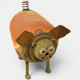 #131 Vintage Rusty Metal Helium Cylinder Pig Art Piece 16'