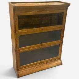 #385 Vintage Three-stack Oak Barrister Bookcase W/ Modular Glass-front Lifting Doors 34' X 11.5' X 44'