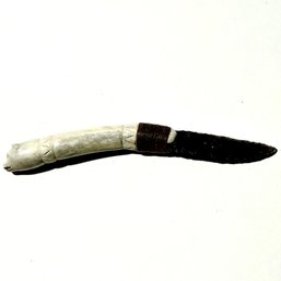 #044 Antique Handcrafted Black Obsidian Blade With Bone Handle