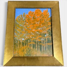 #003 Signed Corina Autumn Orange Trees Oil Painting 15.5' X 12.5'