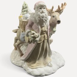 #413 Vintage Holiday Classics 'Old World Santa Clause With Deer' Porcelain Figurine 9.5' X 10'