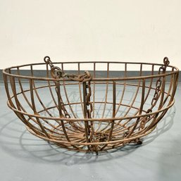 #250 Vintage Large Metal Flower Basket With Chains 23' X 12'