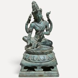 #198 Antique Bronze Majapahit Double-Lotus Throne Lord Shiva Figure 11' X 6'