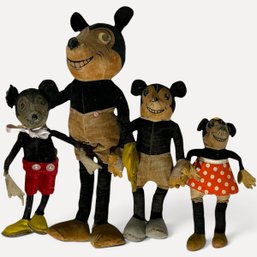 #074 Set Of Four (4) Rare Vintage Early Walt Disney Character Dean's Rag Book Dolls