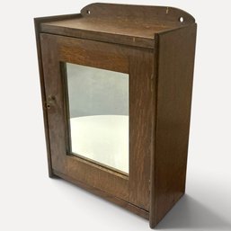 #376 Antique Wooden Wall Cabinet W/ Beveled Glass Mirror Door 17.5' X 13' X 6.5'