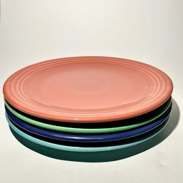 #109 Vintage Set Of Four (4) Homer Laughlin Fiesta Plates, Variety Green, Orange, And Blue 12'