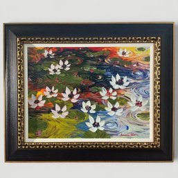 #135 Alexandre Renoir 'Fuchsia Blossoms With Water Lilies' Giclee On Canvas 30' X 36.5'