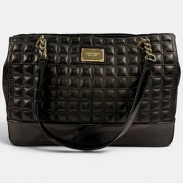 #299 Vintage Quilted Tignanello Black Leather Tote Bag 13.5'