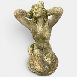 #138 Vintage Large Weathered Concrete Mermaid Garden Statue 23'