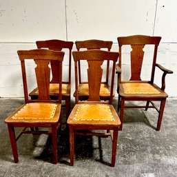 #020 Antique Oak T-back Dining Chairs