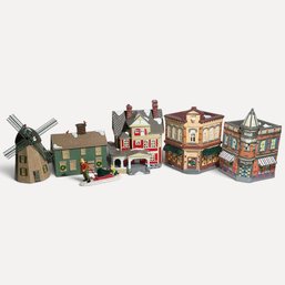 #491 Set Of Five (5) Vintage Department 56 Original Snow Village Ceramic Lighted Buildings And Accessories