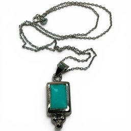 #370 Vintage Sterling Silver Necklace With Turquoise Pendant 8.65g 18'