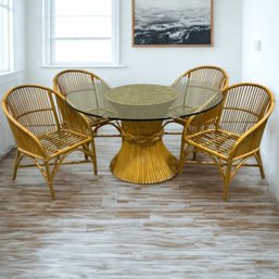 #261 Vintage McGuire Sheaf Of Wheat Dining Table With Matching Rattan Chairs