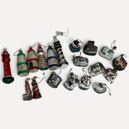 #105 Set Of Nineteen (19) Vintage Nautical Lighthouse Themed Christmas Ornaments