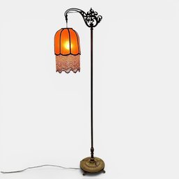 #012 Vintage Orange Shade Bead Fringed Floor Lamp 55'
