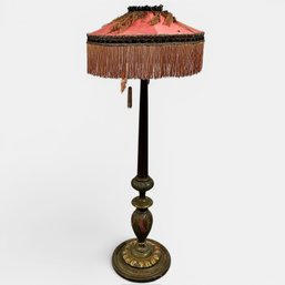 #015 Victorian Floor Lamp With Antique Fringe Shade 60'