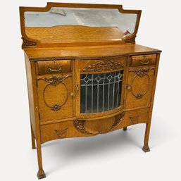 #496 Antique Edwardian Style Tiger Oak Sideboard/Buffet With Mirrored Backsplat 44' X 20' X 55'