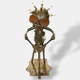 #155 Vintage Handmade Steampunk Alien With Sunglasses Metal Sculpture 30'