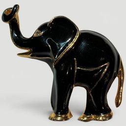 #207 Vintage Black Enamel Elephant Brooch 2.5'