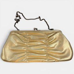 #301 Vintage Hobo International Gold Metallic Leather Handbag Clutch 14'