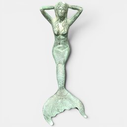 #139 Antique Metal Nautical Sitting Mermaid Statue 26'