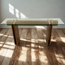 #287 Danish Modern Console Table With Teak Base 60' X 16'