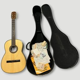 #332 Vintage Estrada Acoustic Classical Guitar And Carrying Case With Guitar Memorabilia 42'