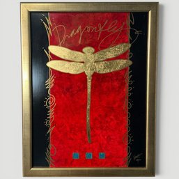 #139 Tim Yanke 'Dragonfly (Gold)' Acrylic, Ink And Gold Leaf On Board 26.5' X 20.5'