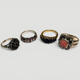 #220 Set Of Four (4) Vintage Sterling Silver Gemstone Rings 20.94g