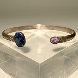 #388 Vintage Sterling Silver Cuff Bracelet With Two Gemstones 3.5'