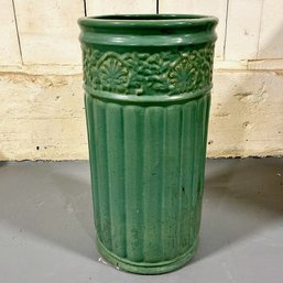 #011 Antique Matte Green Glazed Pottery Umbrella Stand