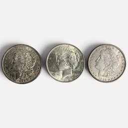 #302 Set Of Two (2) 1896 Morgan Silver Dollars And One (1) 1922 US Peace Silver Dollar 81g