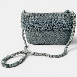 #344 Vintage Gray Beaded 1960s Shoulder Purse