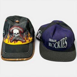 #311 Set Of Two (2) Vintage Baseball Caps, Harley Davidson And The Colorado Rockies